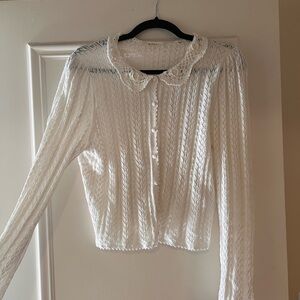 Doen White Lace Button-Down Shirt